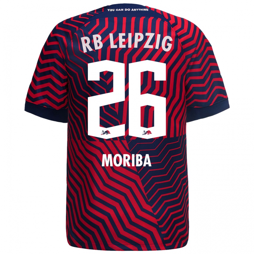 Herren Ilaix Moriba #26 Blau Rot Auswärtstrikot Trikot 2023/24 T-Shirt Belgien