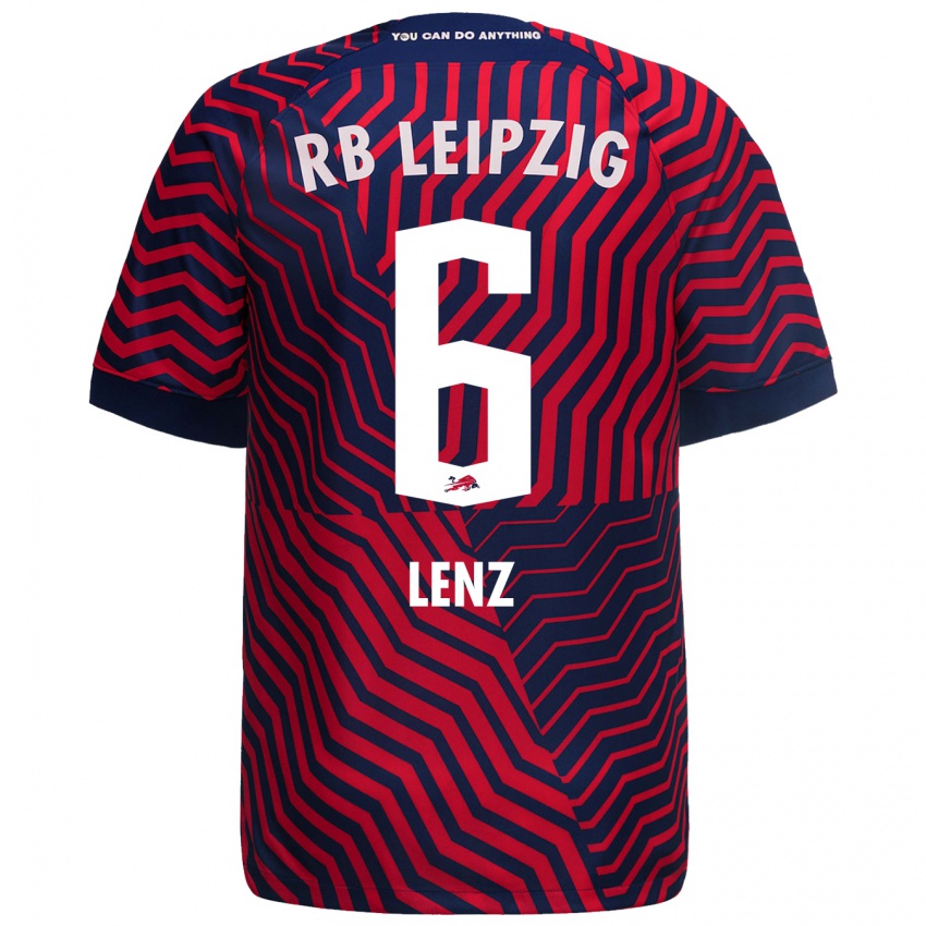 Herren Elias Lenz #6 Blau Rot Auswärtstrikot Trikot 2023/24 T-Shirt Belgien