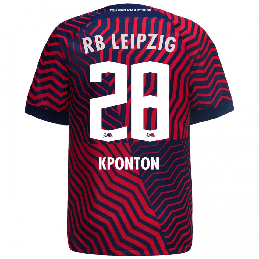 Herren Marwan Kponton #28 Blau Rot Auswärtstrikot Trikot 2023/24 T-Shirt Belgien