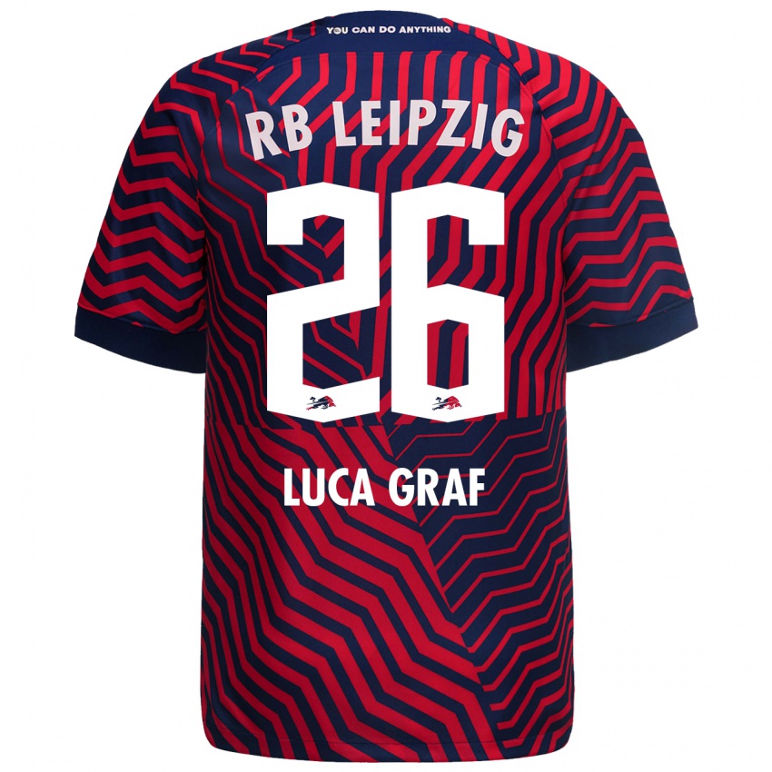 Herren Luca Marie Graf #26 Blau Rot Auswärtstrikot Trikot 2023/24 T-Shirt Belgien