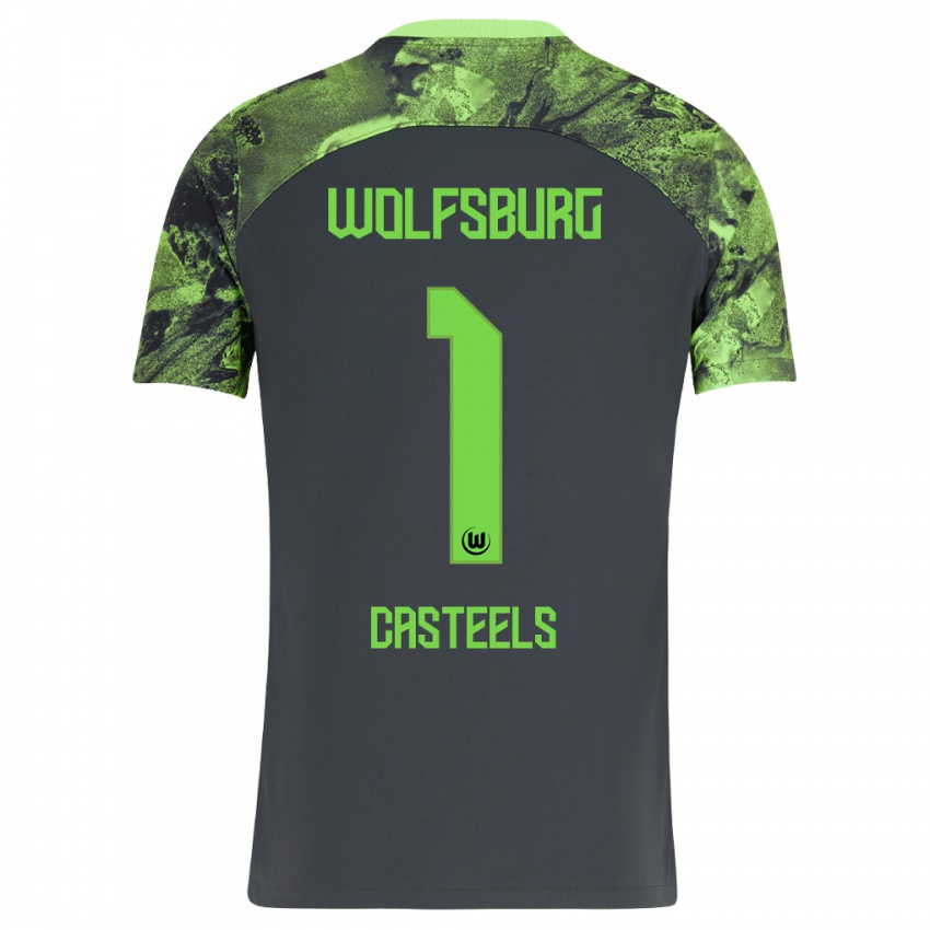 Herren Koen Casteels #1 Dunkelgrau Auswärtstrikot Trikot 2023/24 T-Shirt Belgien