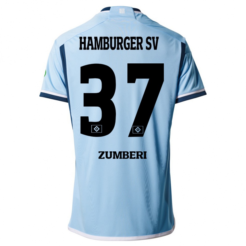 Herren Valon Zumberi #37 Blau Auswärtstrikot Trikot 2023/24 T-Shirt Belgien
