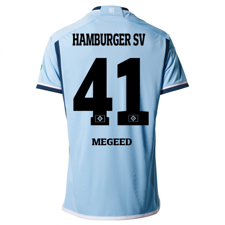 Herren Omar Megeed #41 Blau Auswärtstrikot Trikot 2023/24 T-Shirt Belgien