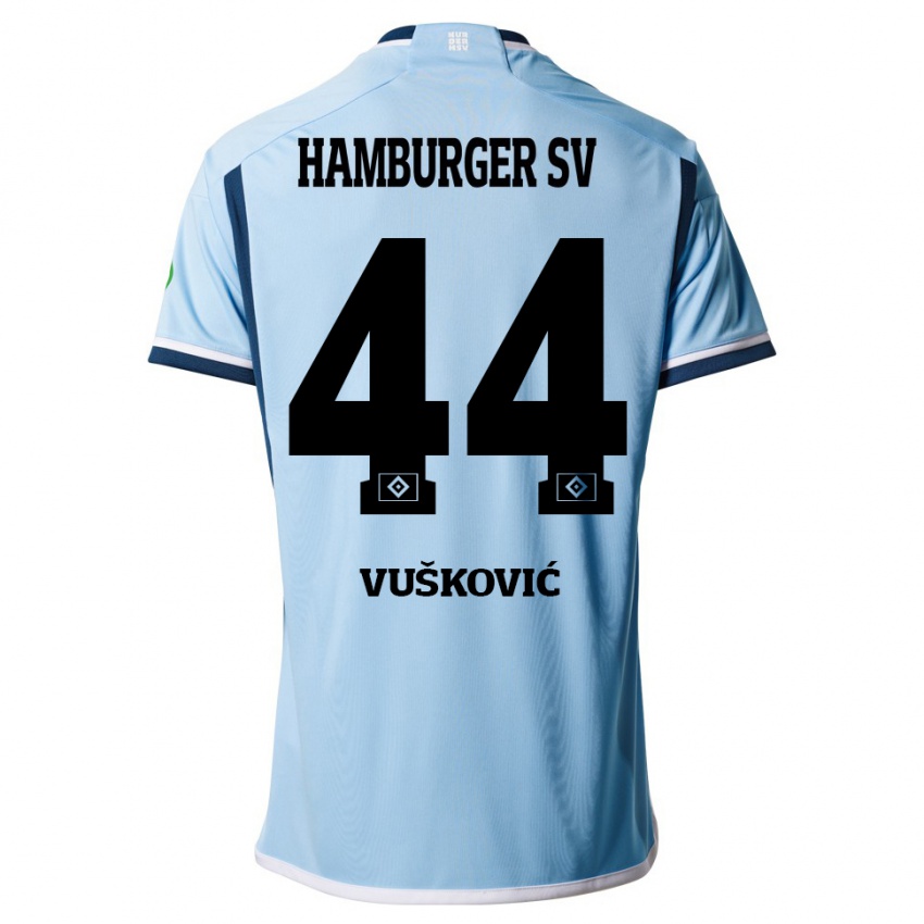 Herren Mario Vuskovic #44 Blau Auswärtstrikot Trikot 2023/24 T-Shirt Belgien