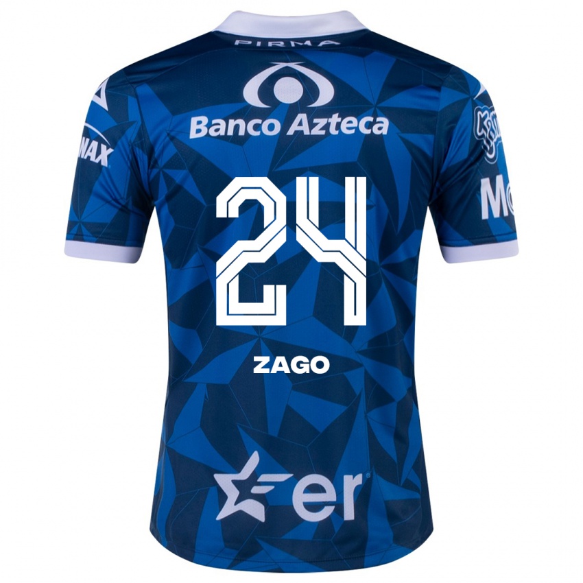 Heren Diego Zago #24 Blauw Uitshirt Uittenue 2023/24 T-Shirt België