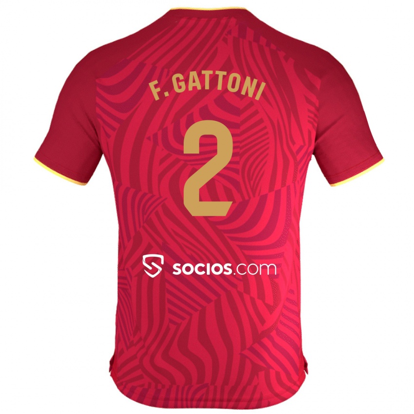 Homme Maillot Federico Gattoni #2 Rouge Tenues Extérieur 2023/24 T-Shirt Belgique