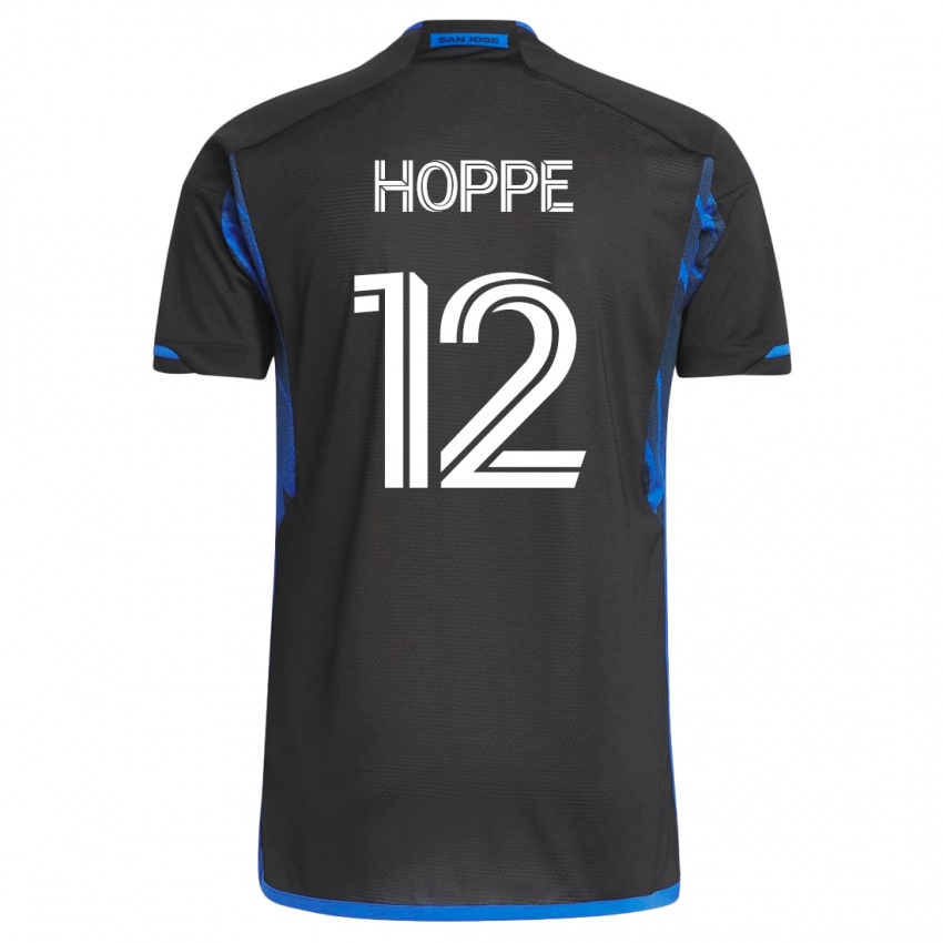 Damen Matthew Hoppe #12 Blau Schwarz Heimtrikot Trikot 2023/24 T-Shirt Belgien