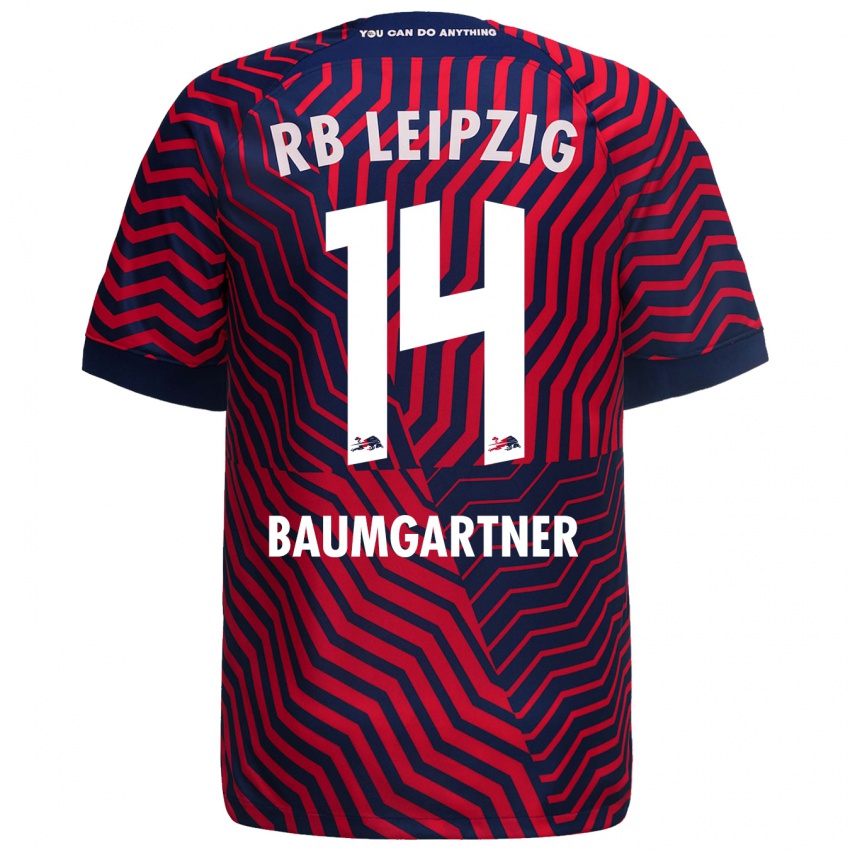 Dames Christoph Baumgartner #14 Blauw Rood Uitshirt Uittenue 2023/24 T-Shirt België
