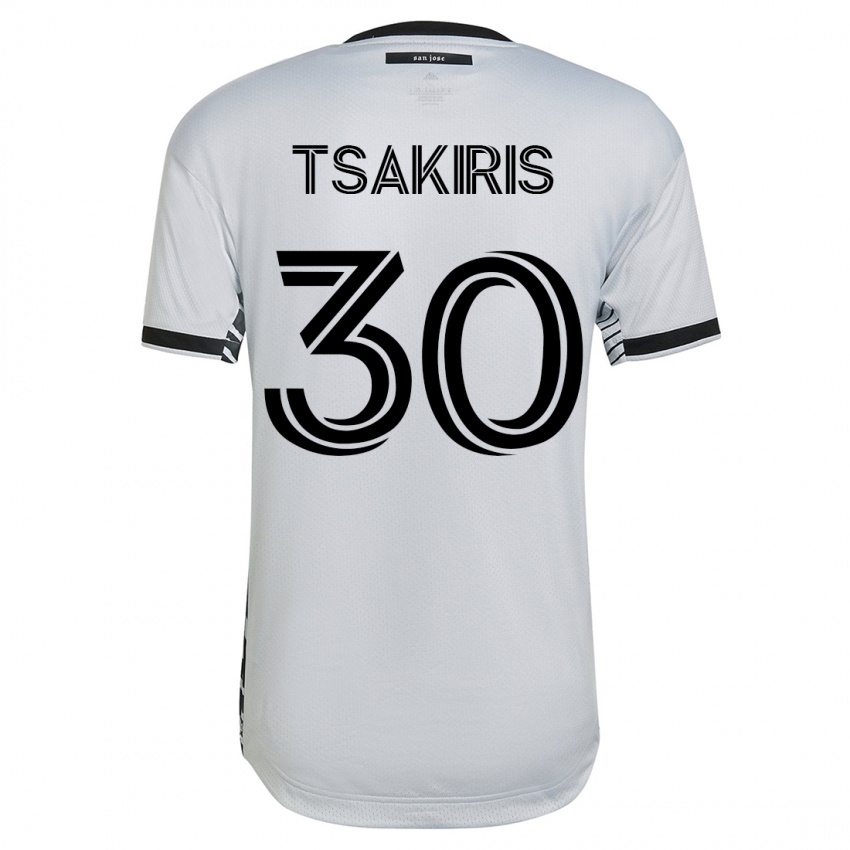 Dames Niko Tsakiris #30 Wit Uitshirt Uittenue 2023/24 T-Shirt België