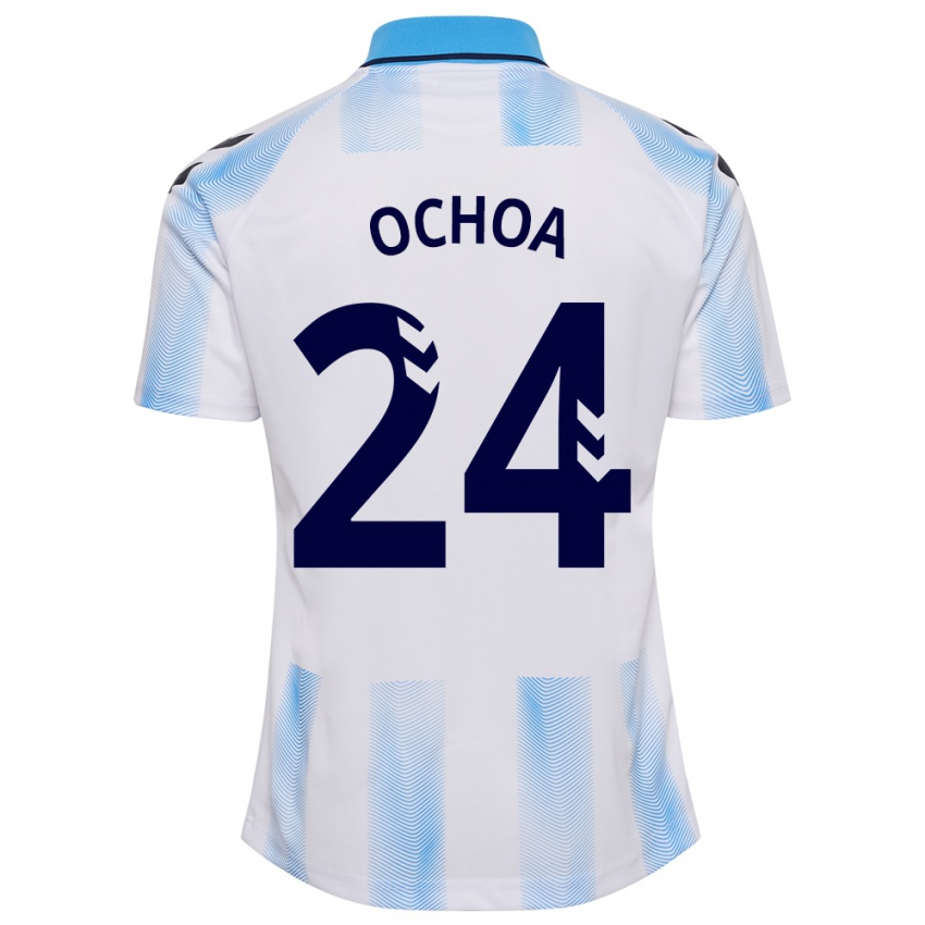 Enfant Maillot Aarón Ochoa #24 Blanc Bleu Tenues Domicile 2023/24 T-Shirt Belgique