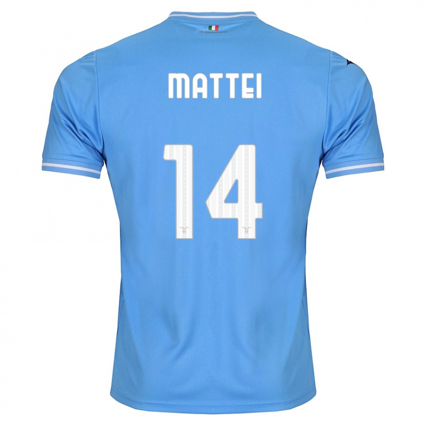 Enfant Maillot Sarah Mattei #14 Bleu Tenues Domicile 2023/24 T-Shirt Belgique