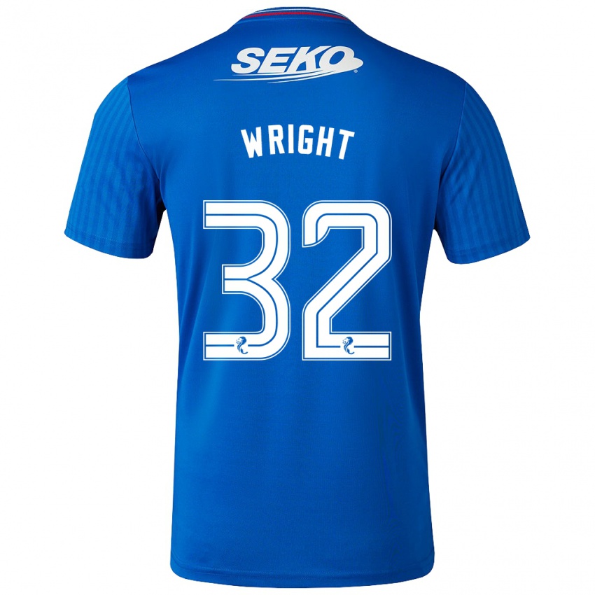 Enfant Maillot Kieran Wright #32 Bleu Tenues Domicile 2023/24 T-Shirt Belgique
