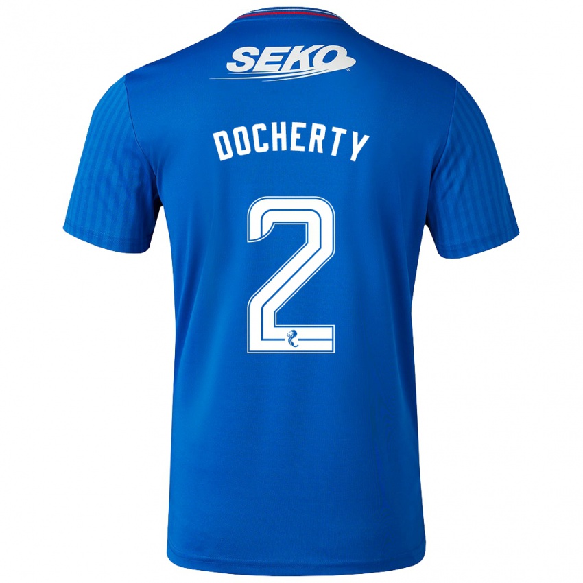 Enfant Maillot Nicola Docherty #2 Bleu Tenues Domicile 2023/24 T-Shirt Belgique