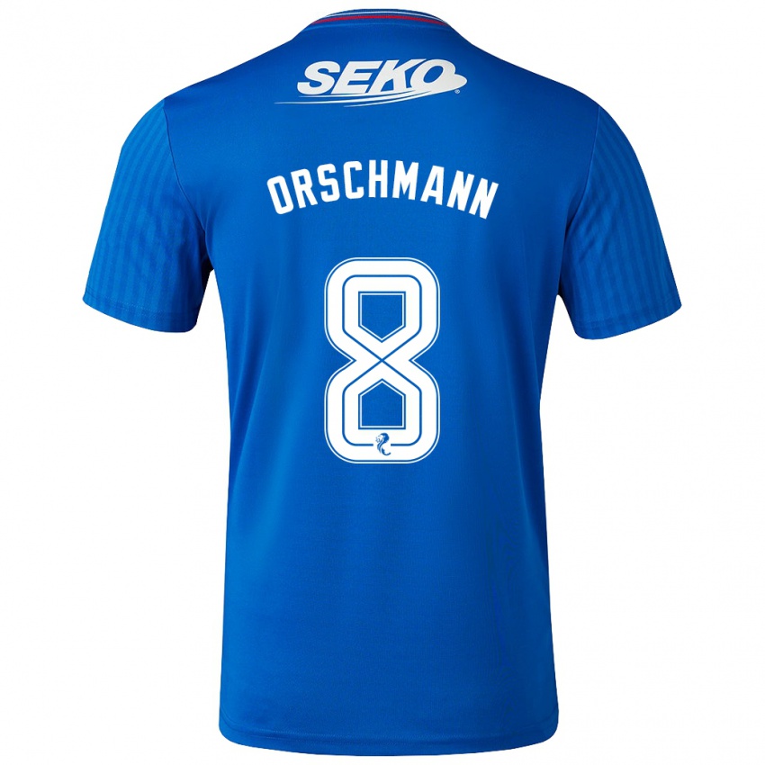 Enfant Maillot Dina Orschmann #8 Bleu Tenues Domicile 2023/24 T-Shirt Belgique