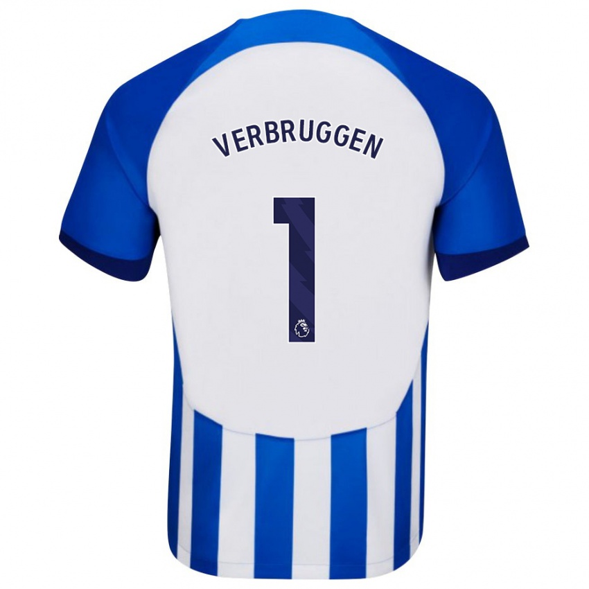 Enfant Maillot Bart Verbruggen #1 Bleu Tenues Domicile 2023/24 T-Shirt Belgique