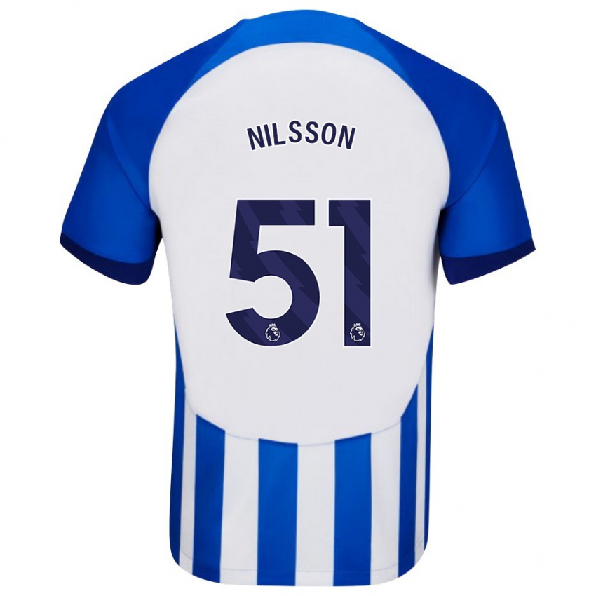 Enfant Maillot Casper Nilsson #51 Bleu Tenues Domicile 2023/24 T-Shirt Belgique