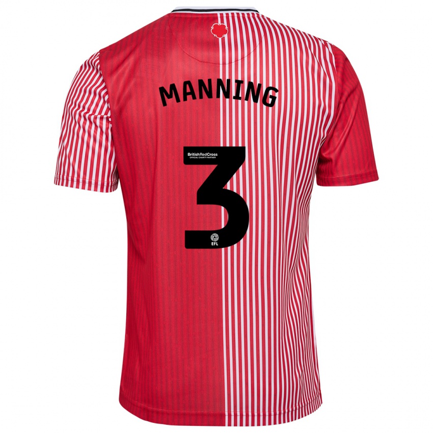 Enfant Maillot Ryan Manning #3 Rouge Tenues Domicile 2023/24 T-Shirt Belgique