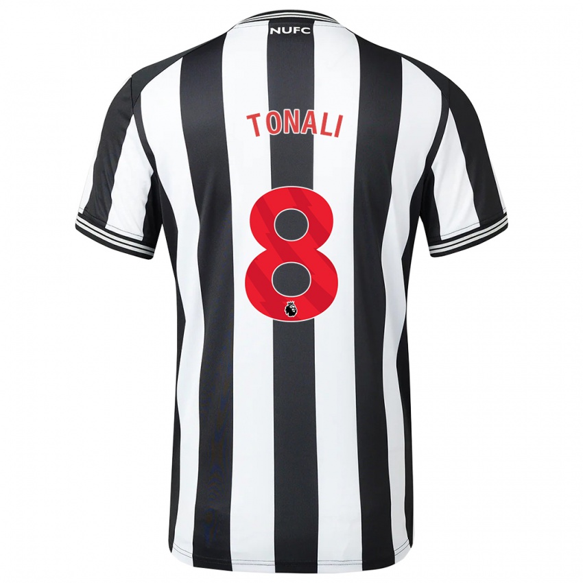 Enfant Maillot Sandro Tonali #8 Noir Blanc Tenues Domicile 2023/24 T-Shirt Belgique