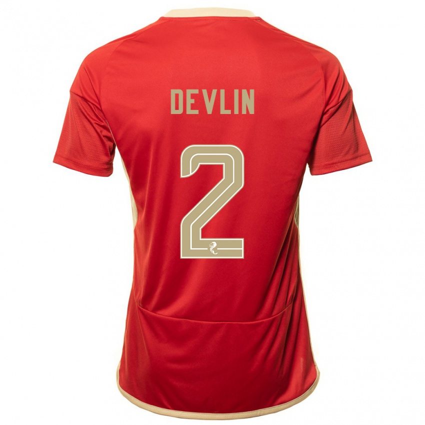 Enfant Maillot Nicky Devlin #2 Rouge Tenues Domicile 2023/24 T-Shirt Belgique
