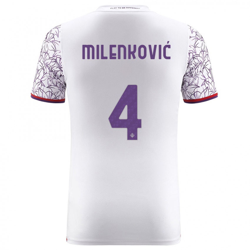Enfant Maillot Nikola Milenković #4 Blanc Tenues Extérieur 2023/24 T-Shirt Belgique