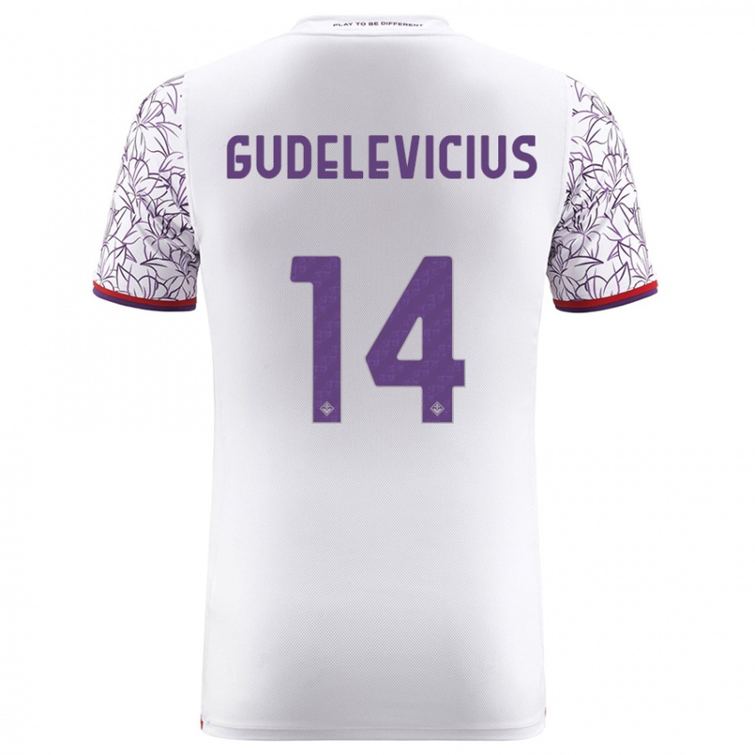 Kinder Ernestas Gudelevicius #14 Weiß Auswärtstrikot Trikot 2023/24 T-Shirt Belgien