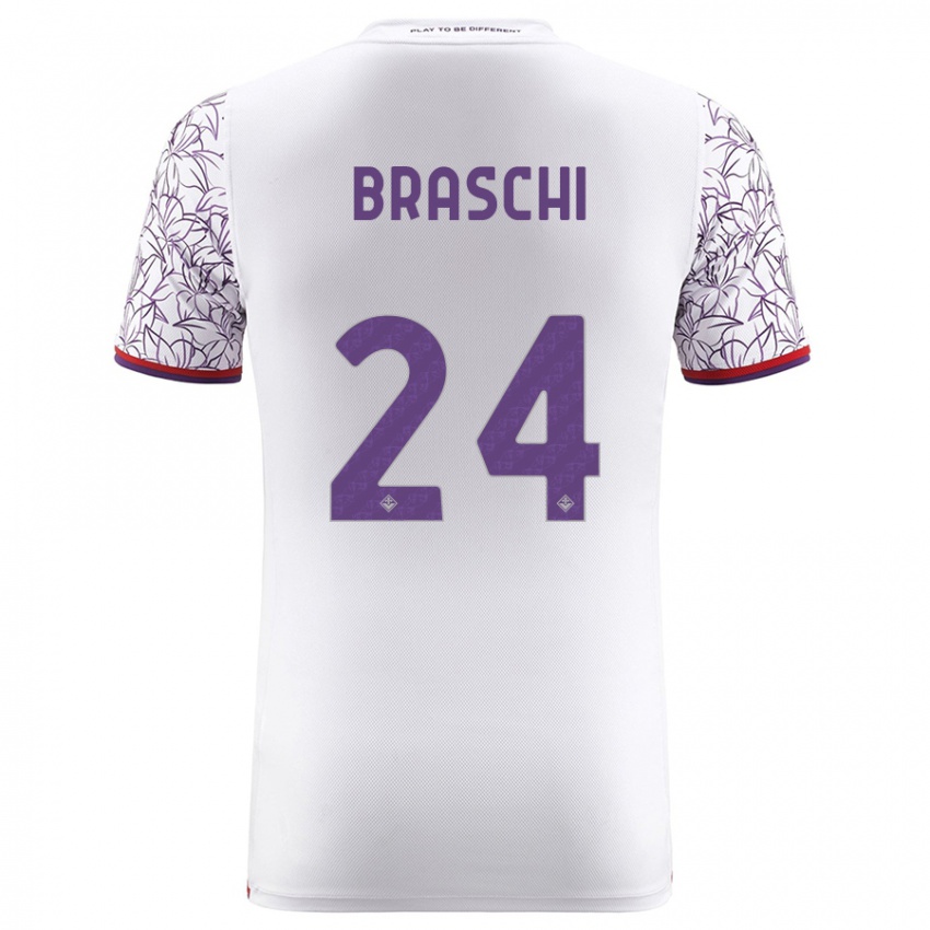 Enfant Maillot Riccardo Braschi #24 Blanc Tenues Extérieur 2023/24 T-Shirt Belgique