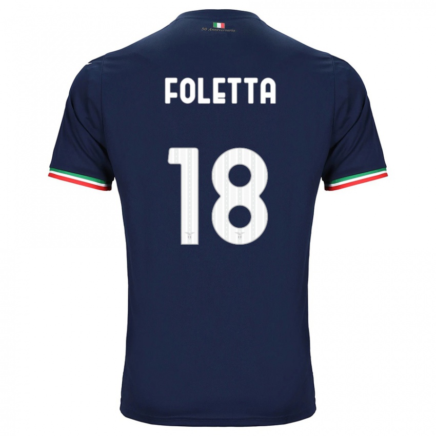 Enfant Maillot Isabella Foletta #18 Marin Tenues Extérieur 2023/24 T-Shirt Belgique