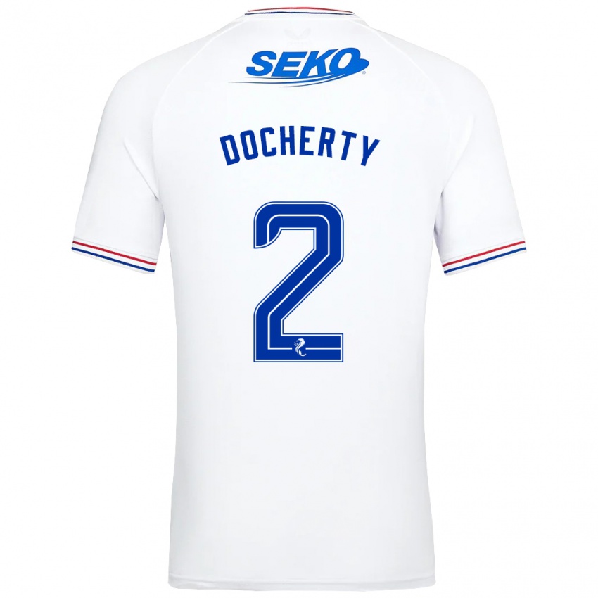 Enfant Maillot Nicola Docherty #2 Blanc Tenues Extérieur 2023/24 T-Shirt Belgique