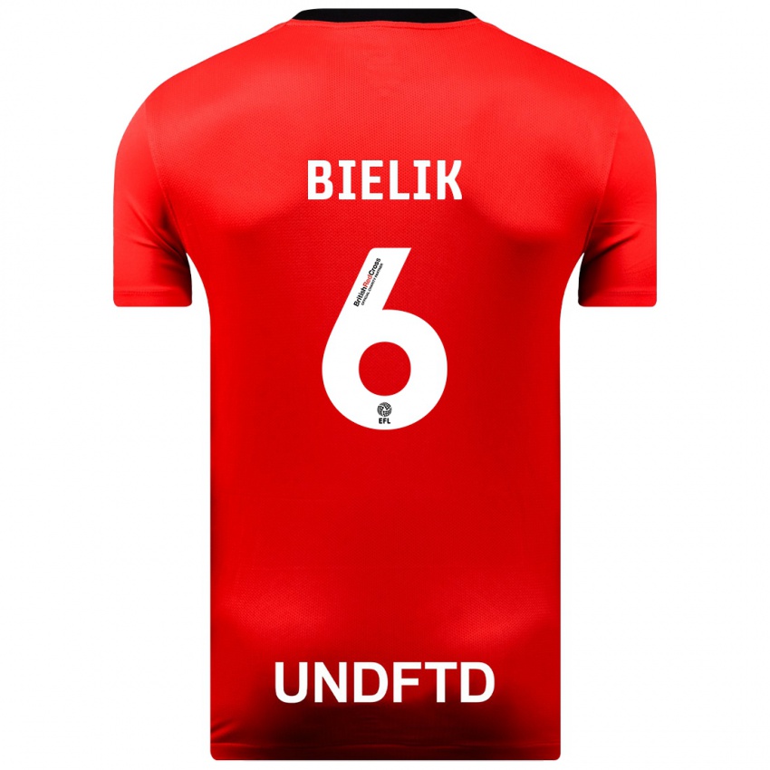 Kinder Krystian Bielik #6 Rot Auswärtstrikot Trikot 2023/24 T-Shirt Belgien
