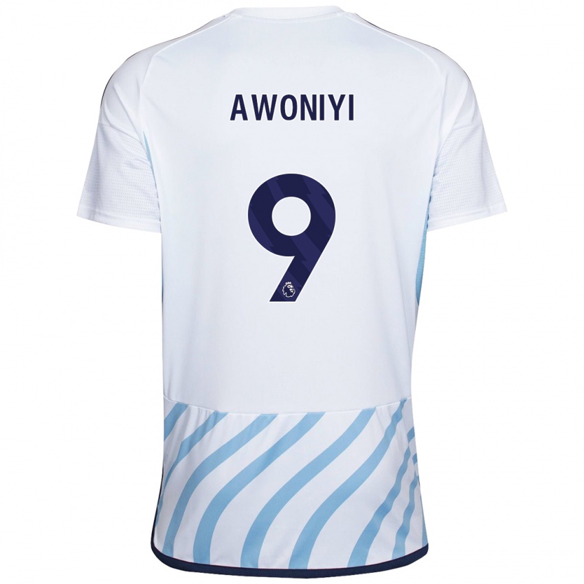 Enfant Maillot Taiwo Awoniyi #9 Blanc Bleu Tenues Extérieur 2023/24 T-Shirt Belgique