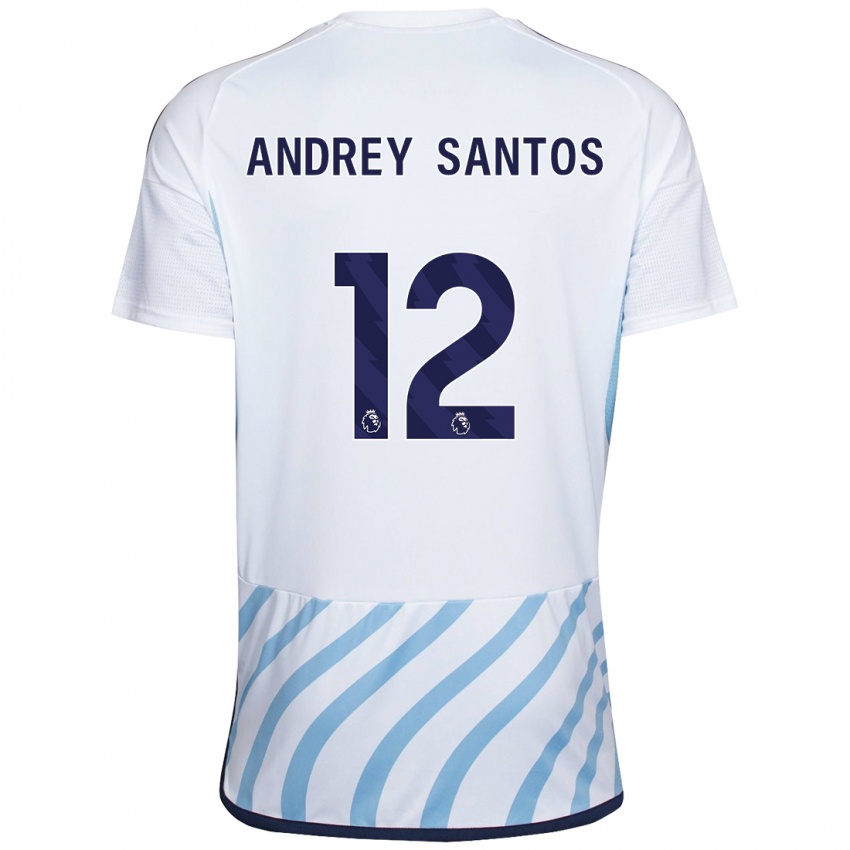 Enfant Maillot Andrey Santos #12 Blanc Bleu Tenues Extérieur 2023/24 T-Shirt Belgique