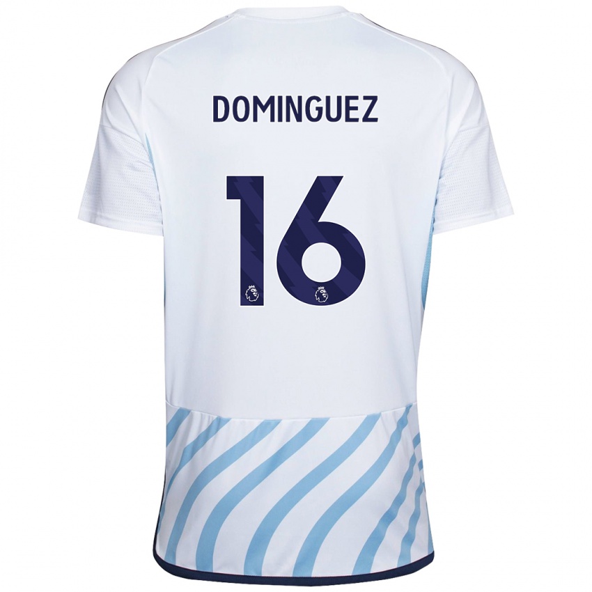 Kinder Nicolás Domínguez #16 Weiß Blau Auswärtstrikot Trikot 2023/24 T-Shirt Belgien