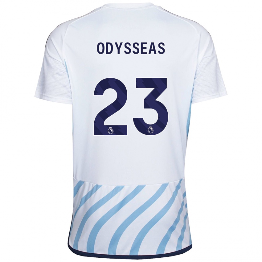 Enfant Maillot Odysseas Vlachodimos #23 Blanc Bleu Tenues Extérieur 2023/24 T-Shirt Belgique