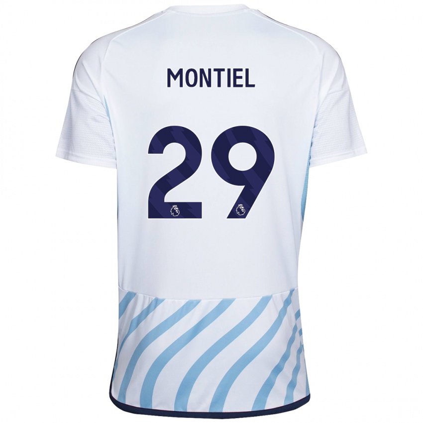 Enfant Maillot Gonzalo Montiel #29 Blanc Bleu Tenues Extérieur 2023/24 T-Shirt Belgique