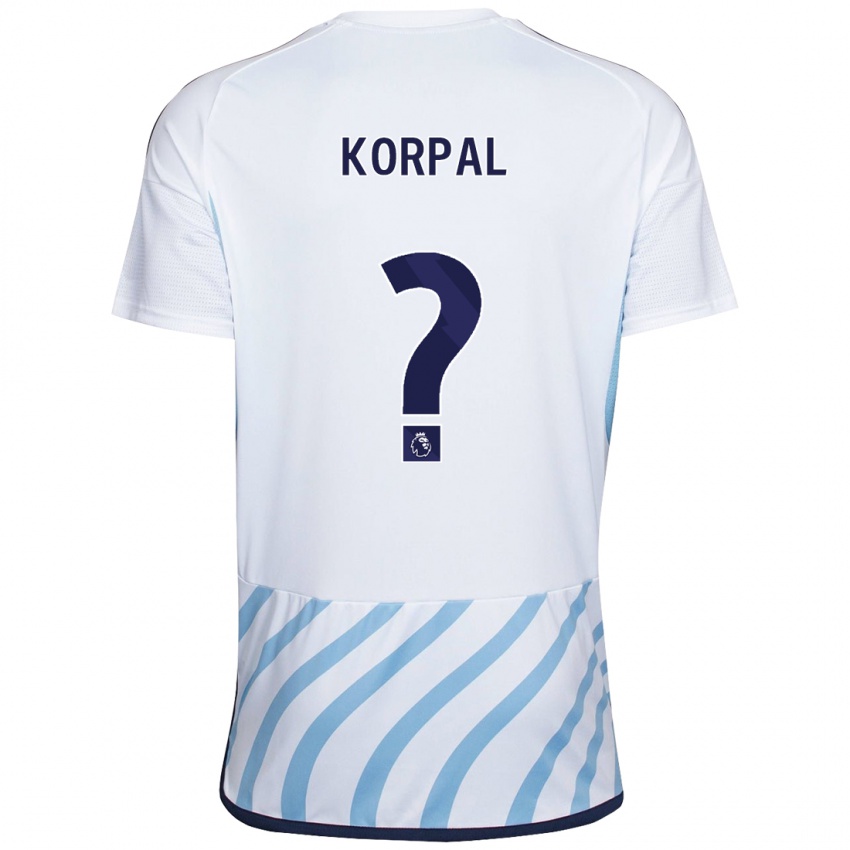 Enfant Maillot Aaron Korpal #0 Blanc Bleu Tenues Extérieur 2023/24 T-Shirt Belgique