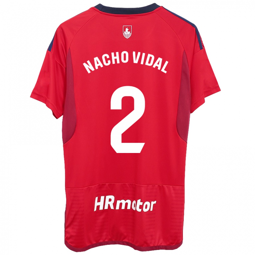 Homme Maillot Nacho Vidal #2 Rouge Tenues Domicile 2023/24 T-Shirt Belgique