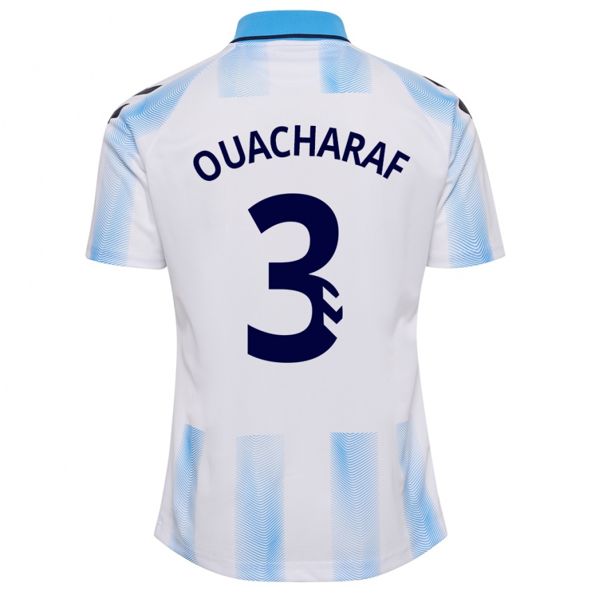 Herren Bilal Ouacharaf #3 Weiß Blau Heimtrikot Trikot 2023/24 T-Shirt Belgien