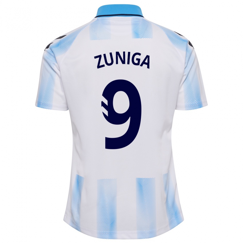 Herren Loren Zúñiga #9 Weiß Blau Heimtrikot Trikot 2023/24 T-Shirt Belgien