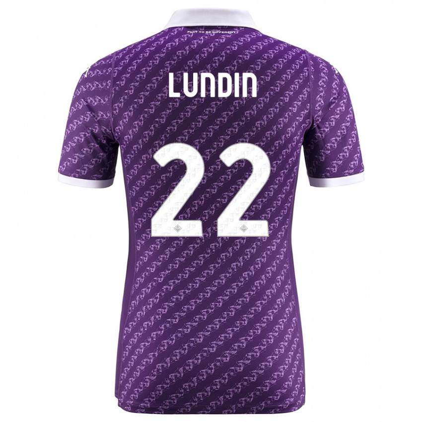 Homme Maillot Karin Lundin #22 Violet Tenues Domicile 2023/24 T-Shirt Belgique