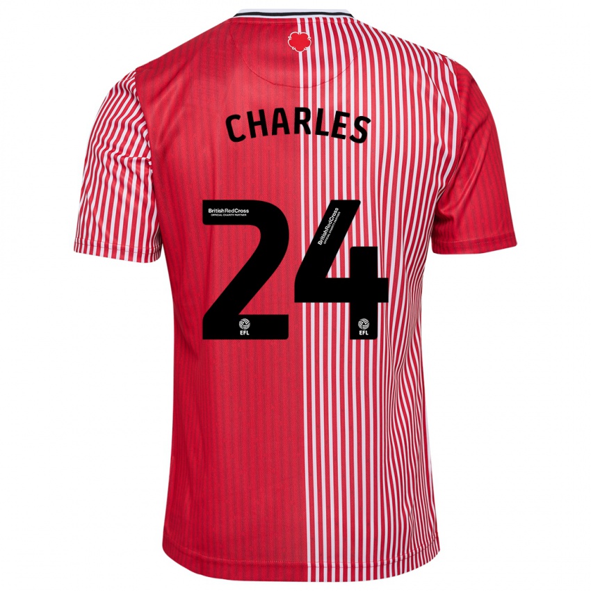Homme Maillot Shea Charles #24 Rouge Tenues Domicile 2023/24 T-Shirt Belgique