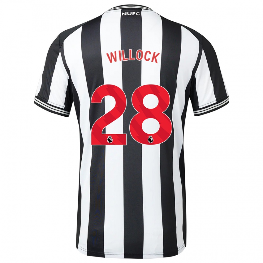 Homme Maillot Joe Willock #28 Noir Blanc Tenues Domicile 2023/24 T-Shirt Belgique