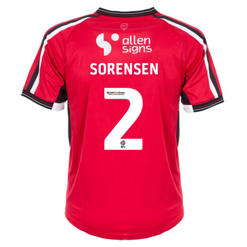 Herren Lasse Sörensen #2 Rot Heimtrikot Trikot 2023/24 T-Shirt Belgien