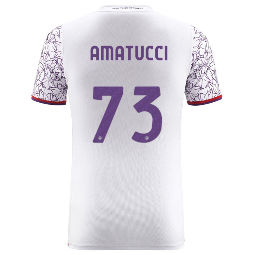 Homme Maillot Lorenzo Amatucci #73 Blanc Tenues Extérieur 2023/24 T-Shirt Belgique