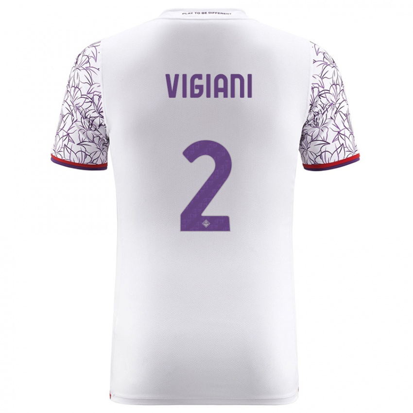 Homme Maillot Lorenzo Vigiani #2 Blanc Tenues Extérieur 2023/24 T-Shirt Belgique
