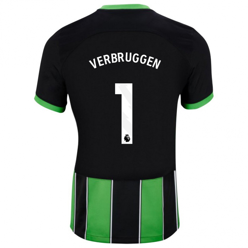 Homme Maillot Bart Verbruggen #1 Vert Noir Tenues Extérieur 2023/24 T-Shirt Belgique