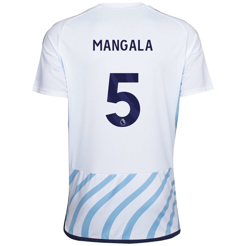Heren Orel Mangala #5 Wit Blauw Uitshirt Uittenue 2023/24 T-Shirt België