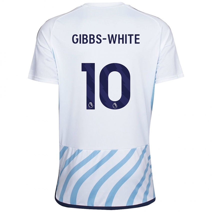 Herren Morgan Gibbs-White #10 Weiß Blau Auswärtstrikot Trikot 2023/24 T-Shirt Belgien