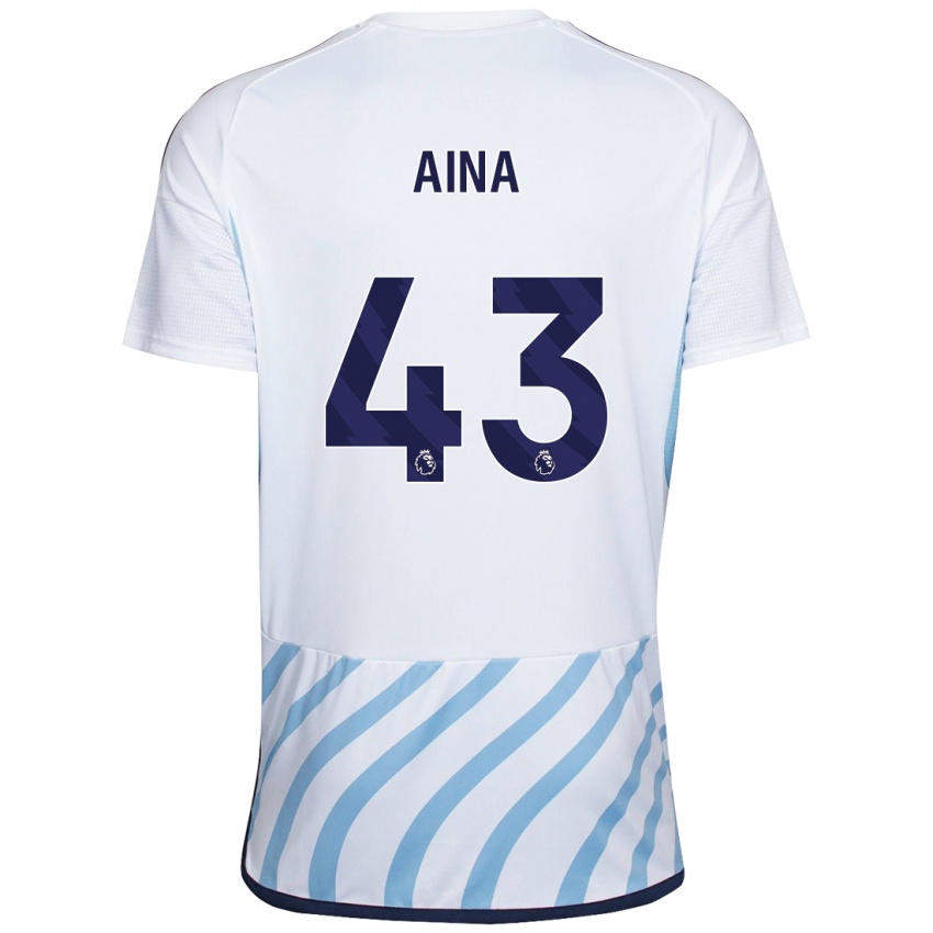 Heren Ola Aina #43 Wit Blauw Uitshirt Uittenue 2023/24 T-Shirt België