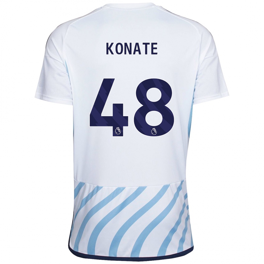 Herren Ateef Konaté #48 Weiß Blau Auswärtstrikot Trikot 2023/24 T-Shirt Belgien
