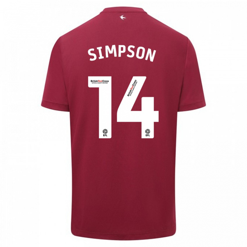 Herren Jasmine Simpson #14 Rot Auswärtstrikot Trikot 2023/24 T-Shirt Belgien